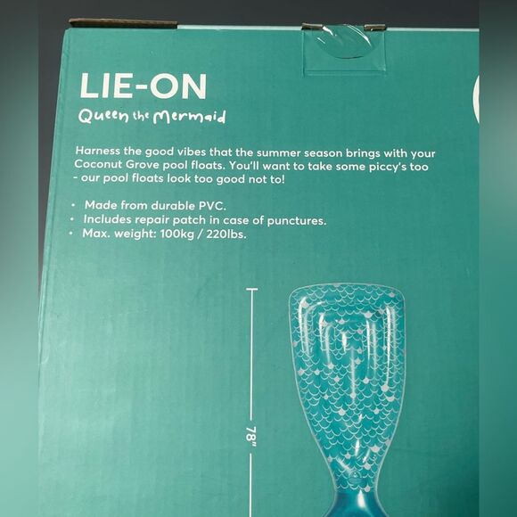 Coconut Grove Lie On Adult Pool Float Teal Mermaid Tail (Length 6.5ft) - Picture 5 of 6